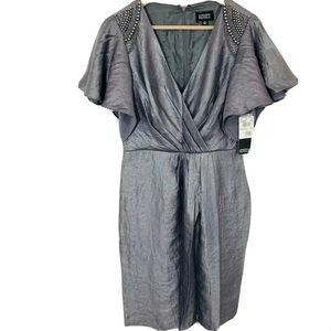 Adrianna Papell Smoke Flutter Sleeve Dress Sz 8
